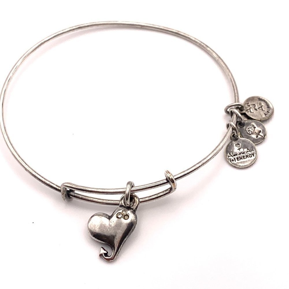 Alex and Ani Crystal Devil Heart Charm Bracelet Silver Finish - 2"-3.5”